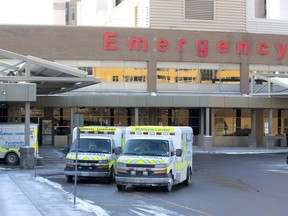 Ambulances at Victoria Hospital in London,.