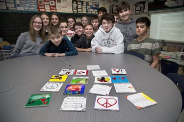 Students at Holy Rosary Catholic School, coloured ceramic tiles as part of a city wide indigenous reconciliation education project  London. Derek Ruttan/The London Free Press