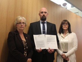 London's NDP MPPs, Peggy Sattler, Terence Kernaghan and Teresa Armstrong, penned a joint letter to the provincial government urging cabinet ministers to put more money and resources into housing and homelessness prevention in London. (MEGAN STACEY/The London Free Press)