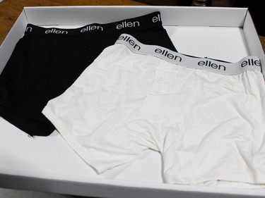 The underwear Justin Bieber was given for one of his appearances on Ellen DeGeneres TV show are seen here at the Stratford Perth Museum on Tuesday February 5, 2019 in Stratford, Ont. (Terry Bridge/Stratford Beacon Herald)