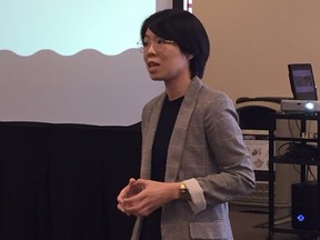 University of Waterloo graduate student Tina Chan, creator of the Panic, Anxiety and Stress Support Kit, spoke to Fanshawe students during Innovation Week on Monday. (HEATHER RIVERS, The London Free Press)