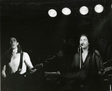 Vancouver based group 54-40; guitarist Phil Comparelli and lead vocalist Neil Osborne at Kiplings Restaurant, 1987. (London Free Press files)