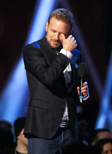 Corey Hart wipes a tear after being inducted into the Canada Music Hall of Fame during the 2019 Junos in London. Derek Ruttan/The London Free Press/Postmedia Network