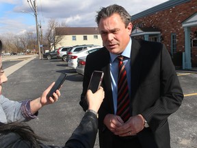 Former Chatham Coun. Derek Robertson speaks with local media after having an interview with Chatham-Kent integrity commissioner Paul Waston in Chatham, Ont. on Monday March 18, 2019. Ellwood Shreve/Chatham Daily News/Postmedia Network