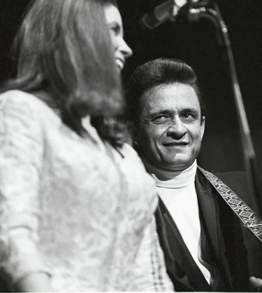 Johnny Cash performs with June Carter at London Gardens on Feb. 22, 1968, the night Cash proposed to her on-stage.