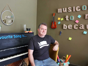 Chris Campbell, chair of the Junos host committee, at the Juno House “pop up” in Old East Village. The information centre, at 658 Dundas St., will be home to Juno merchandise, photo opportunities and a contest for Junofest wristbands. (MEGAN STACEY/The London Free Press)