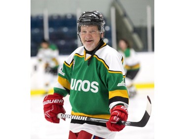Former London Knight,  Minnesota North Star and Washington Capital Dennis Maruk skates during a pre-scrimmage warm up in preparation for the Juno Cup on Thursday March 14, 2019 in London. The Juno Cup is an annual celebrity fundraising hockey game in support of MusiCounts, Canada's music education charity. The game, featuring musicians, former NHL players and members of the national women's hockey team, will take place Friday, March 15 at the Western Fair Sports Centre. (Derek Ruttan/The London Free Press)