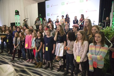The London Girls Rock Camp performs an original song during the opening of TD Green Room at the Doubletree Hilton in London on Friday. (Derek Ruttan/The London Free Press)