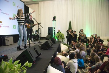 The London Girls Rock Camp had front row seats for a performance by The Reklaws during the opening of  TD Green Room at the Doubletree Hilton in London on Friday. (Derek Ruttan/The London Free Press)