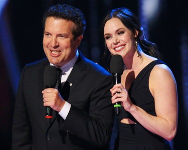 Rick Mercer and Tessa Virtue at the 2019 Junos in London, Ont. Photograph taken on Sunday March 17, 2019.  Derek Ruttan/The London Free Press/Postmedia Network