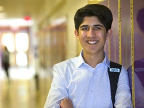 Danish Mahmood, a grade 10 student at Central Secondary School is working on emergency room sensors that can help lesson congestion in hospitals by making health measurements available easily to doctors. Mike Hensen/The London Free Press