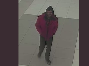 Surveillance image of a suspect in a White Oaks Mall theft. Supplied by London police and Wednesday March 20, 2019.