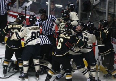 Windsor Spitfires and London Knights  get into a all out melee Nov. 10, 2010, at the WFCU Centre in Windsor, ON.