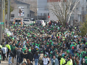 Several people were arrested during a large St. Patrick's Day street party near Wilfrid Laurier University in Waterloo on Sunday. (Waterloo police photo)