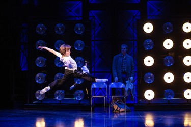 Nolen Dubuc as Billy Elliot in Billy Elliot the Musical performs Electricity as his Dad, Dan Chameroy, watches on.