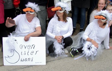 The parade brought hundreds of visitors from across southern Ontario – some decked out in full-feathered costumes. (Cory Smith/The Beacon Herald)