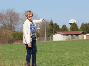 Middlesex Centre Mayor Aina DeViet showcases a parcel of land on Tunks Lane in Komoka that the municipality plans to develop. (DALE CARRUTHERS, The London Free Press)
