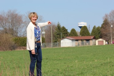 Middlesex Centre Mayor Aina DeViet showcases a parcel of land on Tunks Lane in Komoka that the municipality plans to develop. (DALE CARRUTHERS, The London Free Press)