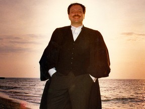 Julius Melnitzer stands on Grand Bend beach, 1991.
