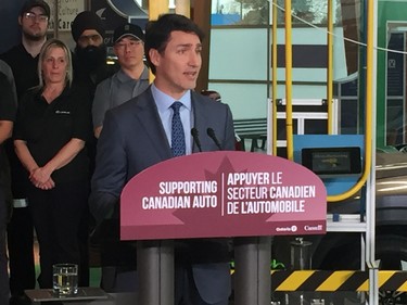 Justin Trudeau at Toyota in Cambridge. (NORMAN DE BONO, The London Free Press)