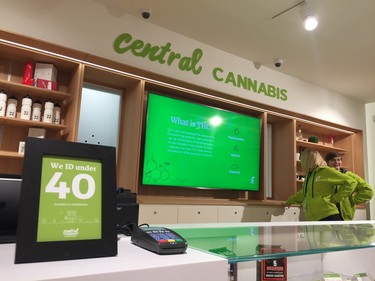 London's first retail pot store, Central Cannabis, opened its doors Monday morning. The store, near Wonderland Road and Oxford Street, sells bongs, rolling papers, lighters and legal marijuana. (DALE CARRUTHERS, The London Free Press)