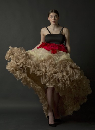 Lauren Dockx models a creation of Angela Lee. (Derek Ruttan/The London Free Press)