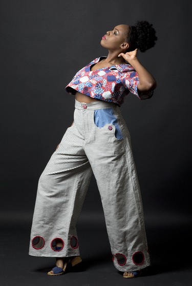 McKenzie models a creation of Rachael Hutchinson which will be featured in the Unbound Fashion Show at the Norton Wolf School of Aviation on April 13.  Photo shot in London, Ont. on Thursday April 4, 2019. Derek Ruttan/The London Free Press/Postmedia Network