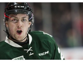 Cole Tymkin of the London Knights skates in the first period during News  Photo - Getty Images