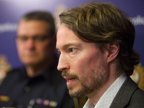 Chris Mackie, the top public health official for London and Middlesex County, held a Friday press conference with London police chief John Pare to discuss the rash of recent drug overdoses that have killed five London men in the past six days.  (MIKE HENSEN, The London Free Press)