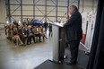 Mayor Ed Holder announces the London Jobs Now task force during a press conference at Diamond Aircraft in London. (Derek Ruttan/The London Free Press)