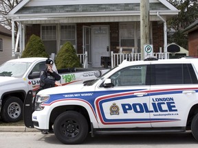 Police are investigating after a man was found dead on the front lawn at 475 Burbrook Place  in London on Monday. (Derek Ruttan/The London Free Press)