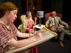 Julia Webb and John Krisak are Fanny and Gardener Church who sit for a portrait by their daughter Mags as played by Karalyn Riepert in Painting Churches at Procunier Hall at the Palace Theatre. (Mike Hensen/The London Free Press)