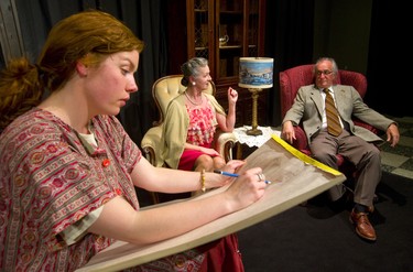 Julia Webb and John Krisak are Fanny and Gardener Church who sit for a portrait by their daughter Mags as played by Karalyn Riepert in Painting Churches at Procunier Hall at the Palace Theatre. (Mike Hensen/The London Free Press)