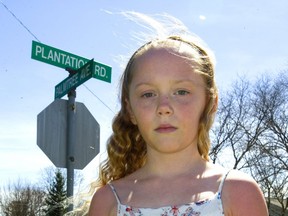 Lyla Wheeler, 9, wants to change the name of her street, because she says Plantation Road is racially charged with memories of slaves working in fields. Lyla has reached out to her neighbours and city hall, but isn't getting a big response. (Mike Hensen/The London Free Press)