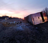 A big rig crashed along Hwy. 402 Wednesday morning near Strathroy, spilling 6,000 pounds of paint. Photo submitted by OPP on Thursday April 4, 2019.