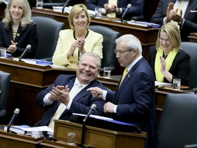 Finance Minister Vic Fedeli reads the Ontario Budget at Queen's Park on Thursday April 11, 2019. (Veronica Henri/Postmedia Network)