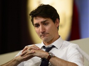 Prime Minister Justin Trudeau participates in an armchair discussion with Director of Canadian Affairs for Canada's Building Trade Unions (CBTU) Arlene Dunn at the 2019 CBTU Legislative Conference in Ottawa on April 30, 2019.