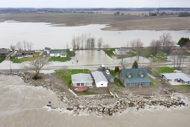 Aerial views of flooded homes on Cotterie Park Rd. in Wheatley are pictured Wednesday, May 1, 2019.  (DAX MELMER/Windsor Star)