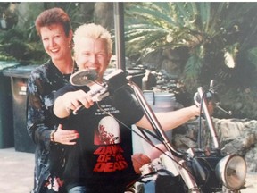 Carole Page with British rock star Billy Idol at his home in Hollywood Hills in the late 1990s. Page was the president of Idol's fan club through the early 2000s, and came to know the star well. (Courtesy of Carole Page).