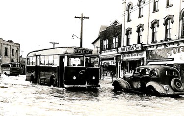 Downtown Chatham was knee-high in water when the banks of the Thames River overflowed in April 1937. (Handout)