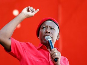 Opposition party Economic Freedom Fighters (EFF) leader Julius Malema speaks during EFF final election rally at Orlando Stadium in Soweto on May 5, 2019, ahead of general elections. - South Africans go to the polls on May 8 in one of the most competitive national elections since the first multi-racial vote in 1994. (Photo by Phill Magakoe / AFP)PHILL MAGAKOE/AFP/Getty Images