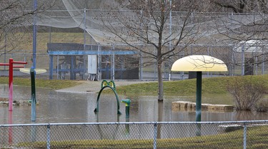 Parts of the Earl Haig Family Fun Centre are submerged near the Civic Centre on Wednesday February 21, 2018 in downtown Brantford, Ontario. Rising water levels and ice moving on the river forced the City of Brantford to declare a state of emergency and order evacuation of residents in parts of the city. Brian Thompson/Brantford Expositor/Postmedia Network