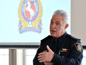 Chatham-Kent Police Service Gary Conn, seen here speaking to the Rotary Club of Chatham at Links of Kent Golf Club & Event Centre Feb. 20, 2019, is pursuing a doctorate of education at Western University in London through an online program geared to working professionals. (Postmedia file photo)
