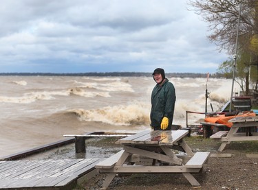 LEAMINGTON, ONTARIO - MAY 2, 2017 -  Chris Jakob looks out to Lake Erie near his Point Pelee Drive  home during high winds and surf in Leamington, Ontario.   on May 2, 2017.  (JASON KRYK/Windsor Star) (SEE STORY ON FLOOD WARNING and GALE WARNING)