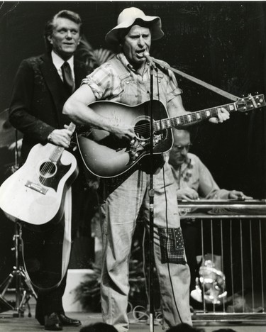 Gordie Tapp and Tommy Hunter perform two shows at the Grand Theatre to help the Sactuary Theatre out of debt, 1981. (London Free Press files)