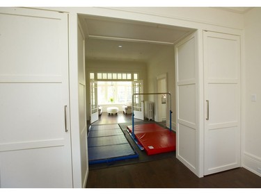 Built in closets make up for a removed hall closet, but the formal dining room has been changed into a gymnasts workout area at 618 Wellington St. (Mike Hensen/The London Free Press)