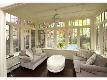 A sunroom at the back of the home was totally renovated and insulated, and a coffered ceiling and Prairie style windows make it a beautiful year round addition to the home at 618 Wellington St.(Mike Hensen/The London Free Press)