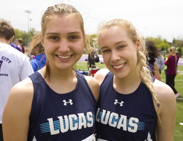 Holly Knox, 16 and her older sister Chloe, 19 both of Lucas are both competitors in triple jump and long jump at TVRA and next week at WOSSAA in London, Ont. 
Photograph taken on Thursday May 16, 2019. 
Mike Hensen/The London Free Press/Postmedia Network