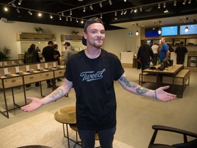 Jordan Desjardine invites everyone to Tweed, a  cannabis store which opened in London. The Wellington Road South store is the city's third cannabis retailer. (Derek Ruttan/The London Free Press)