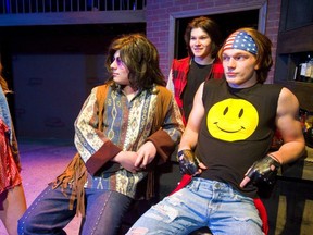 Original Kids Theatre company is producing Rock of Ages: High School with Abby Benjaminsen as Sherrie, getting a job at a bar owned by Josh Bakelaar as Dennis and Alex Marko as Lonny, while love struck bartender Kurtis Wright looks on. (Mike Hensen/The London Free Press)